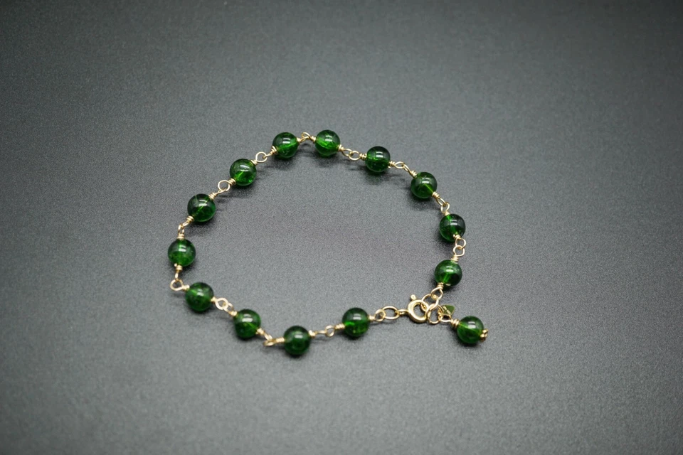 Pulsera de eslabones de diopsido de cromo natural verde profundo 7 pulgadas 6,2 mm Foto 3 de 4