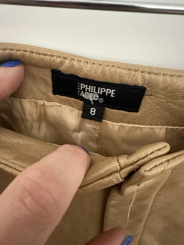 Pantalones Philippe Adec Paris Talla 8 Piel de Cordero Cuero Dorado Forrados Foto 4 de 4