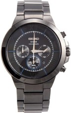 Seiko SSC287 Men's Solar Black Dial Stainless Steel Band Chronograph Date Watch