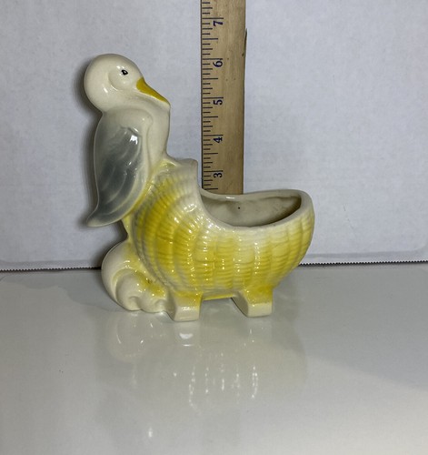 Stork Baby Bassinet Planter Vintage Pottery Ceramic Vintage Mid Century BOY blue - Picture 6 of 12