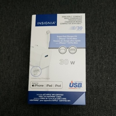 Insignia 30W Wall Charger PD 2.0 w/ 6 ft. MFI-certified USB-C to Lightning Cable