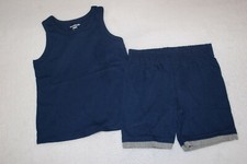 Toddler Boys Outfit NAVY BLUE TANK TOP Knit Shorts w/ Gray Trim SIZE 2T
