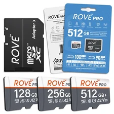 ROVE PRO microSD Card for Dash Cam Memory Card 128, 256, 512 GB, with SD Adapter