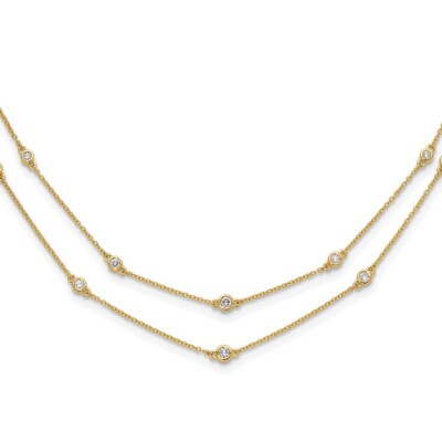 Echt 14kt Gelbgold Diamant Multi Station Doppelstrang Halskette; 18 Zoll