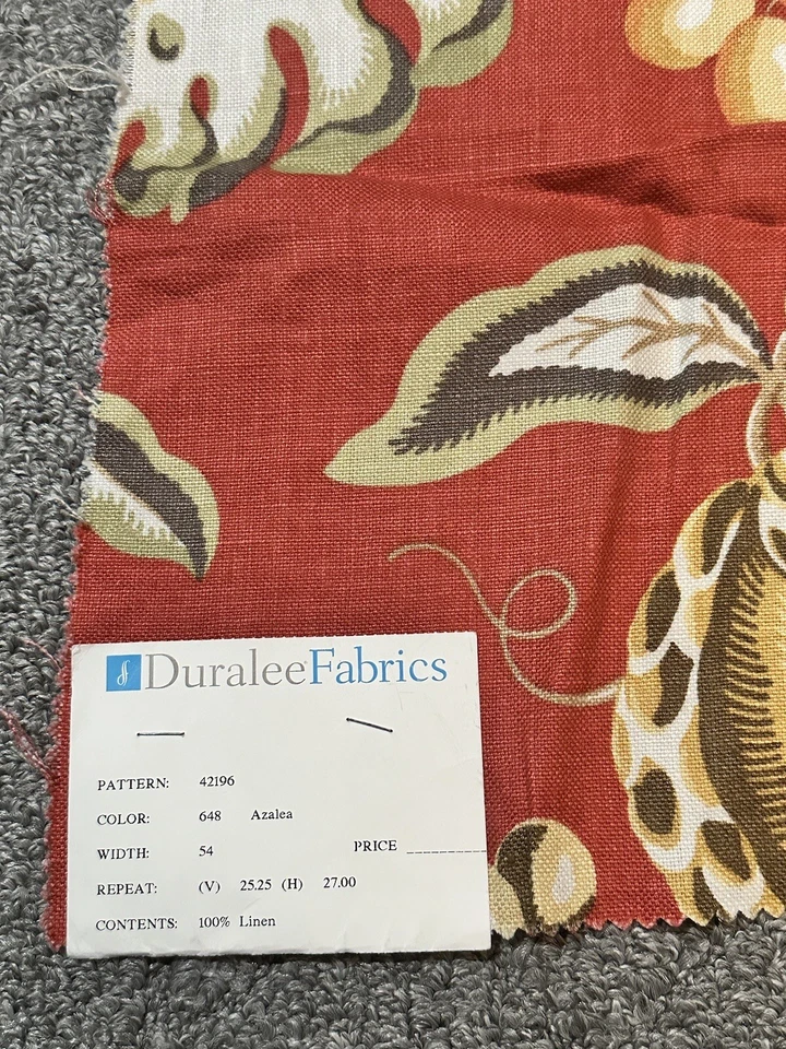 Lot of 2 Duralee Fabric Samples Remnants Azalea Floral Linen **Different Sizes - Image 3 of 4