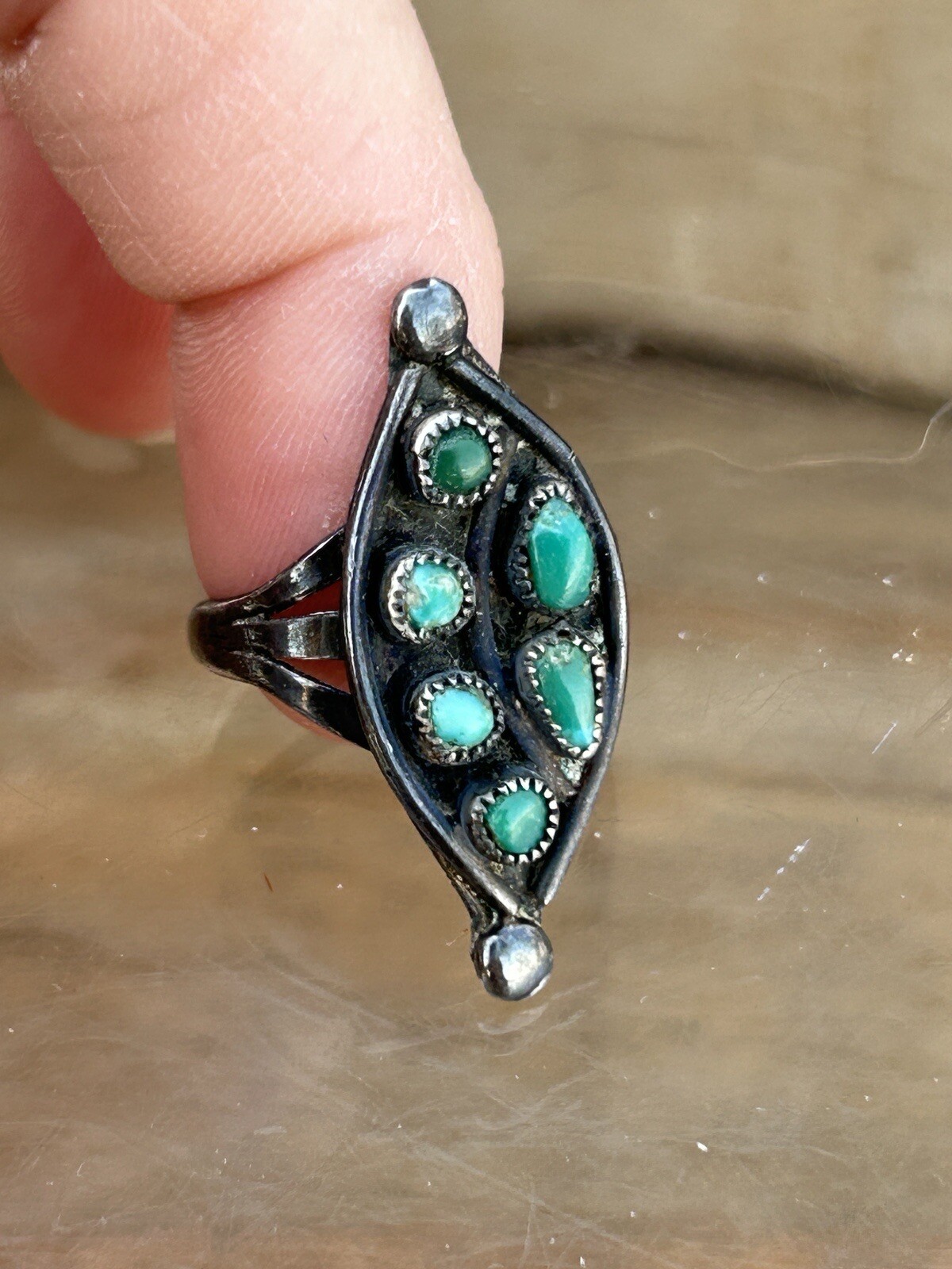 Native Sterling Silver Multi Turquoise Navette Ri… - image 1