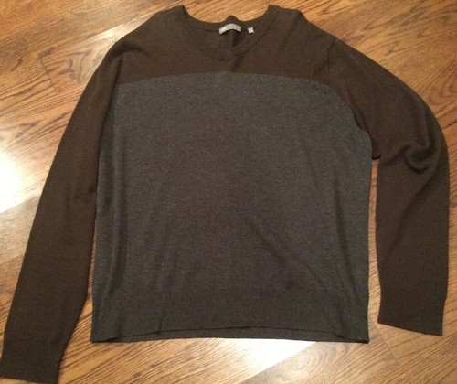 Men's Vince. XL 100% Cotton Brown & Gray Long Sleeve V Neck Sweater