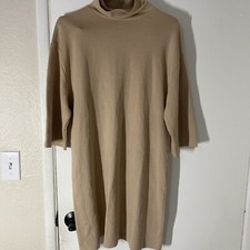 Women’s Zara High Neck 3/4 Sleeve Light Sand  Medium Dress