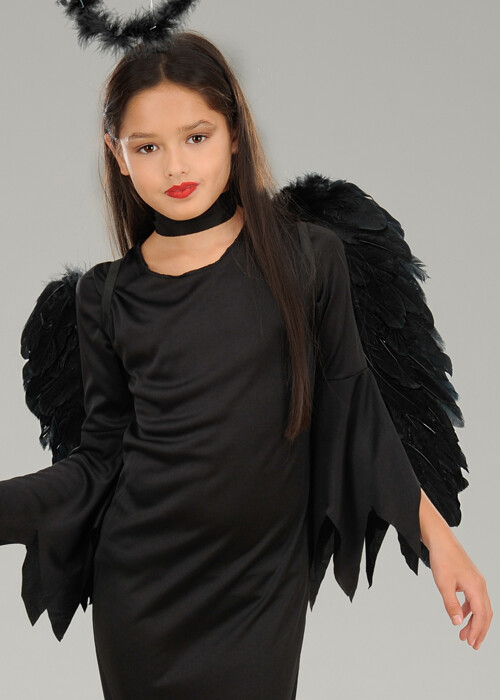 Childrens Halloween Black Feather Fallen Angel Wings Gothic Fancy Dress Kids