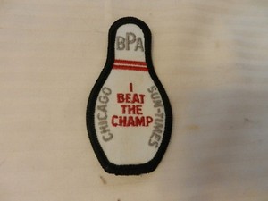 I Beat The Champ BPA Chicago Sun-Times Bowling Patch Black Border from the 80s