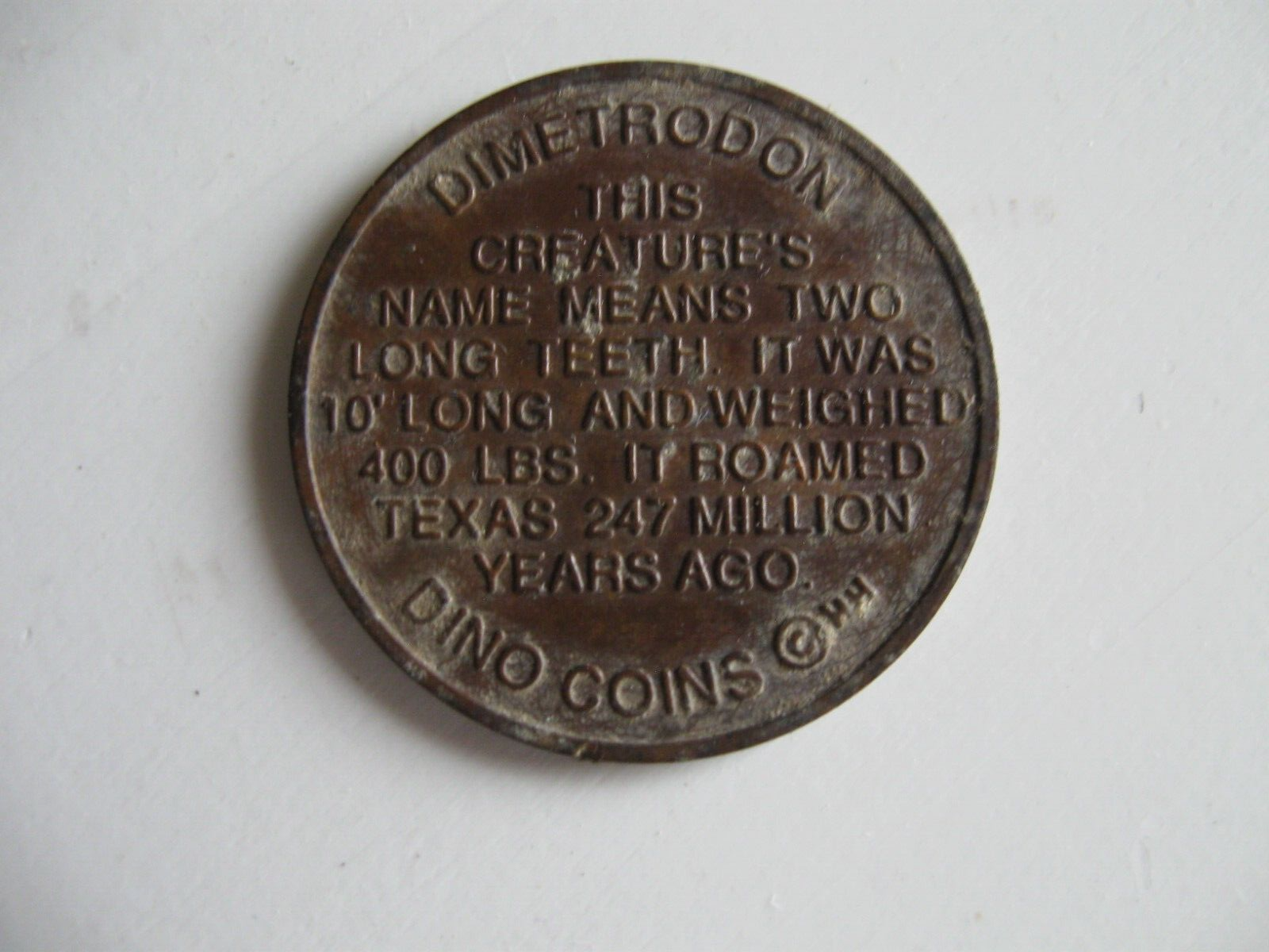 Vintage Dino Coins Copr HH DIMETRODON Brass Collectors Coin Embossed-1 1/8