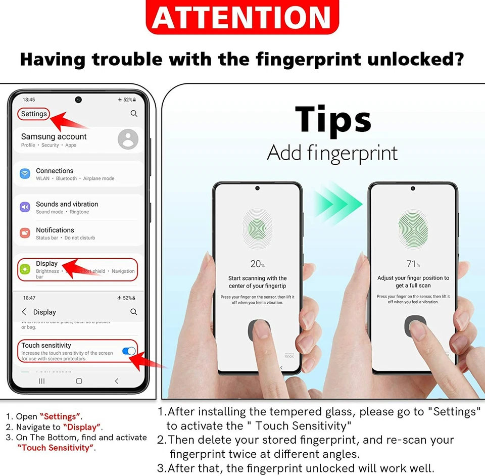 Paquete de 2 protectores de vidrio templado de cubierta completa para Samsung Galaxy S8 S9 Plus Note 8 S7 Foto 2 de 4
