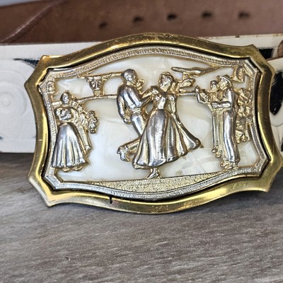 VTG‎ Rockmount Western Leather Belt Square Dancing Buckle Removable  34-40\