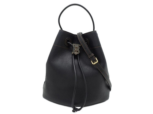 Burberry 8055691 Small TB Drawstring Bucket Bag Black Calf Leather #141