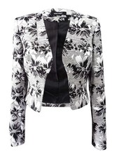 Nine West Women's Printed Round Collar Jacket 6, Black/Platinum 716357145355