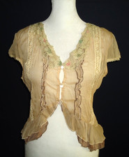 Vtg 50s YOUNG ESSENSE Women's Beige Lace Blouse Size-S 100 Silk