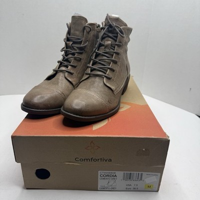 Comfortiva Cordia Women s 7.5M Cemento Grey Leather Cap Toe Ankle Boots New
