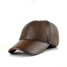 Brown Genuine Leather Baseball Cap Adjustable Unisex Casual Vintage Hat