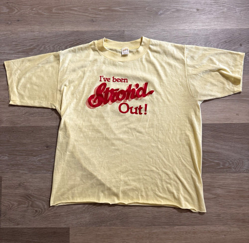 Vintage 1982 Schlitz “I’ve Been Stroh’d Out!” Graphic T-Shirt Cropped Size XL
