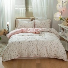 Cotton Floral Duvet Cover Queen Pink White Floral Bedding Sets Vintage Style ...