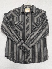 Wrangler Shirt Mens L Black Stripe Western Pearl Snap Long Sleeve Pockets Cowboy