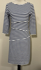 J. McLaughlin Small Navy White Stripe Nicola Catalina Cloth Dress 3/4 Sleeve