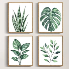 Drsoum Botanical Canvas Framed Wall Art Watercolor Green Leaf Tropical Plant ...