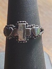 925 Sterling Silver Hearts & Cross Ring Sz 6....