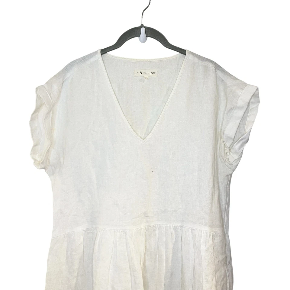 Ann Taylor Loft Dress Lou Grey Linen Pocket Dress White Minimalist Midi Size S - Image 3 of 4
