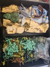 Vintage TimMee Plastic Green Army Men Toy Soldiers Lot Tanks Jets Trees Vehicles