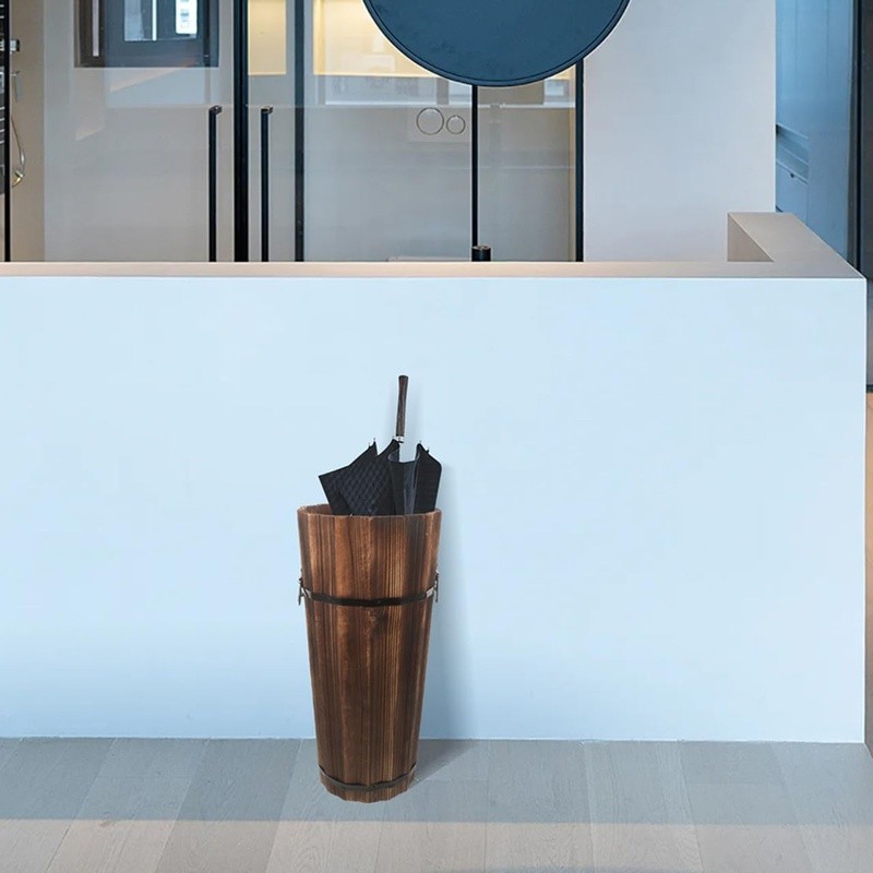 Wooden Umbrella Stand Holder Indoor Cane Fan Organizer Stylish Home Storage New