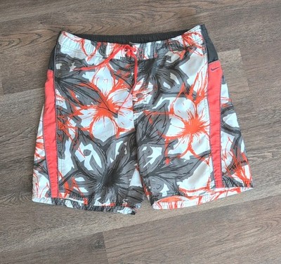 Nike Swim Trunks Shorts Floral Men's Med  Hawaiian Print Mesh Lining Orange Surf