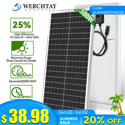 100W Monocrystalline Solar Panel 12V Charger CarRV Camping Home Off-Grid 18BB