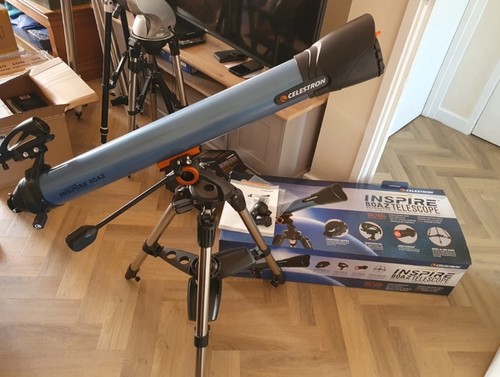 Brand New Celestron Inspire 80 AZ 80mm Refractor Telescope - Blue/Black - Picture 1 of 20