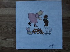 Girl Dog Vintage Toys Susan Roberts Hand Painted Needlepoint Canvas READ