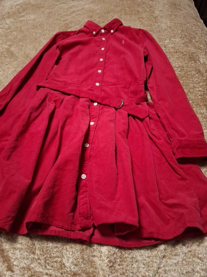 Ralph Lauren Polo Girls Pink Corduroy Belted  Shirtdress Size 16 - Image 3 of 4