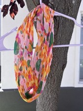 Vintage Silk Chiffon Infinity Loop Scarf Made in Japan Vibrant Floral Abstract