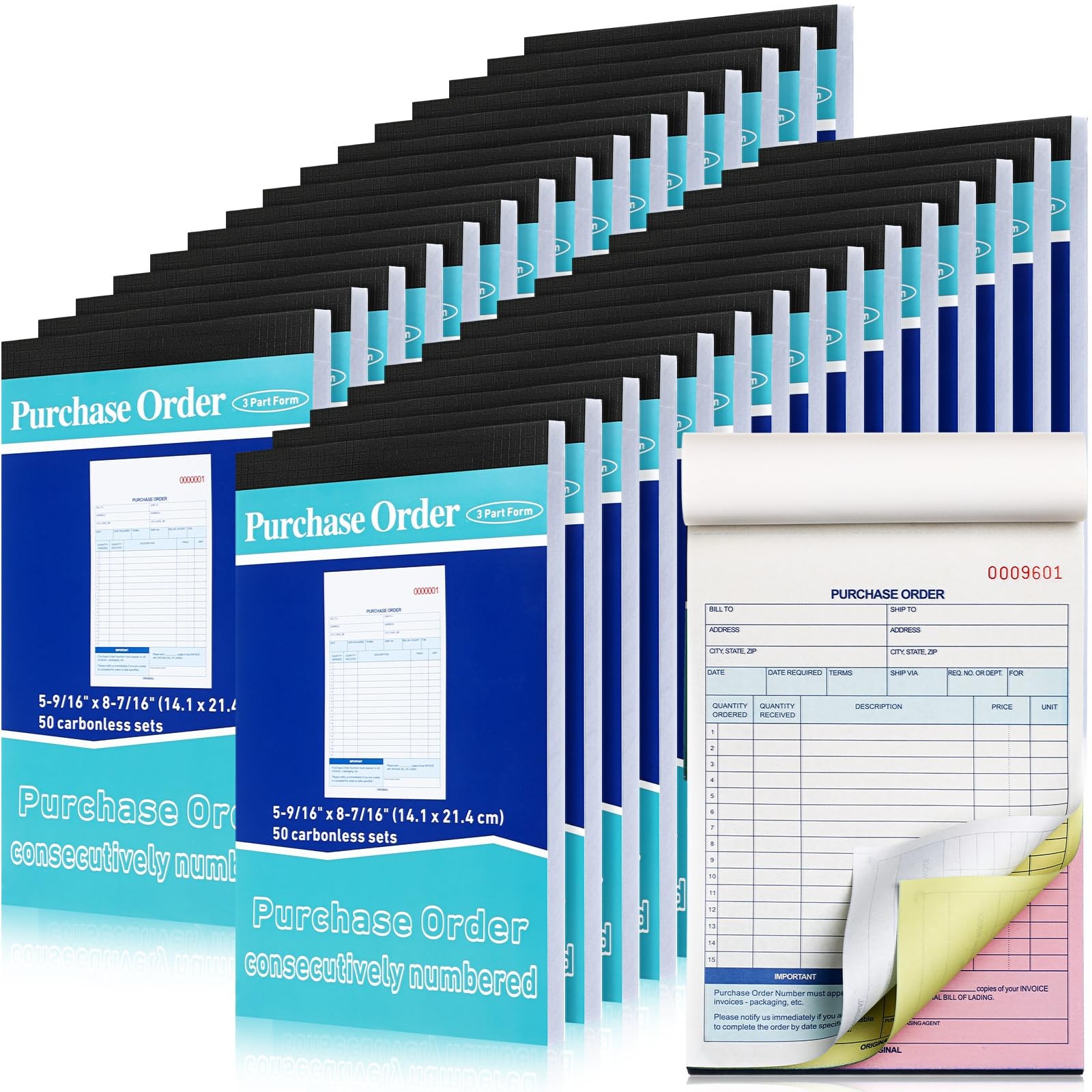 Lincia 25 Pack Purchase Order Book 3 Part Carbonless 50 Set 8.4 x 5.5 Inch