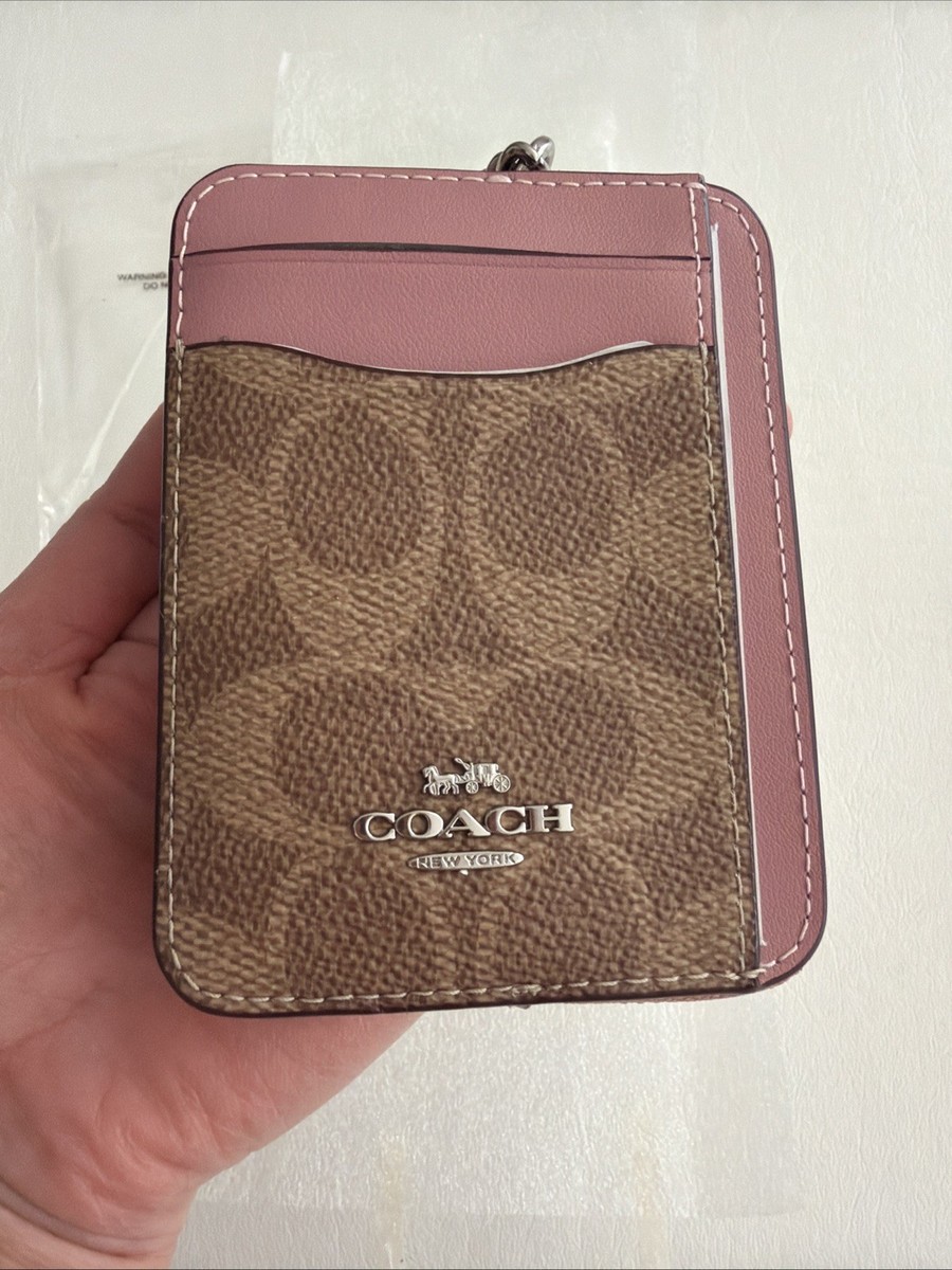 6303 Coach Zip Card Case With Chain Leather Faded Blush for sale