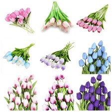 10x Artificial Tulips Flowers 35cm Stem Bouquet Fake Flower Wedding Bridal SET C
