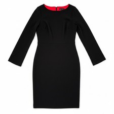 Halston Sheath Midi Dress Black Long Sleeve Stretch Crepe Back Slit Size 4