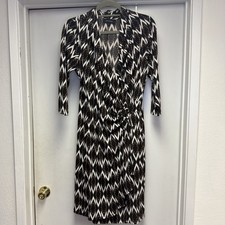 Karen Kane mid length faux wrap dress 3/4 sleeve black white size L