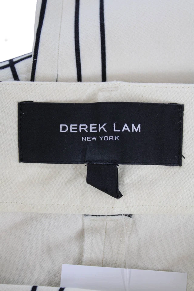 Pantalones cónicos Derek Lam para mujer a rayas con cremallera y cinturón tiro medio blancos talla 4 Foto 4 de 4