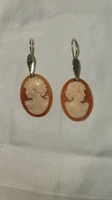 Cameo Shell Earrings Vintage Signed M+M Scognamiglio 14K Gold