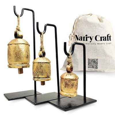 Pack of 3 Golden Bells with Metal Stand in Black Colour in Single Pack, Harmo...