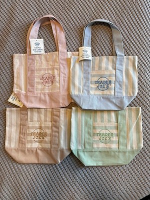 Trader Joe s Striped Mini Canvas Tote Bag Set of 4 Pastel Colors NWT 2026