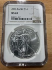 2016 $1 American Silver Eagle NGC MS69 Brown Label