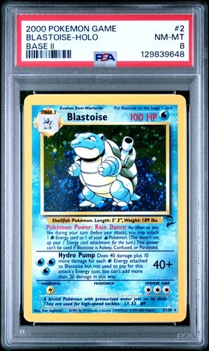 2000 POKEMON BASE SET 2 #2 BLASTOISE-HOLO PSA 8