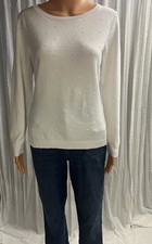 Talbot White Knit Texture Pullover Sweater Women Crew Neck Long Sleeve