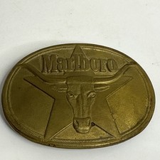 Philip Morris Marlboro Tobacco Texas Longhorn Vintage Solid Brass Belt Buckle
